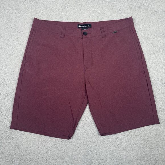Travis Mathew Shorts Mens 38 Burgundy Performance Golf 9" Stretch Nylon Casual - Picture 1 of 9